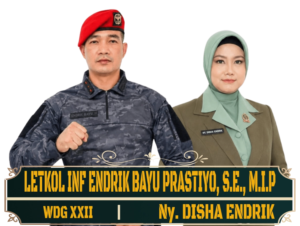 LETKOL INF M. ADITYA PRABOWO, S.E., M.I.P., M.Tr.Mil. dan Istri